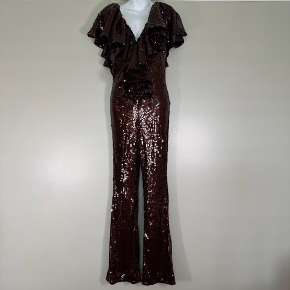 *NEW Rotate Sequin Jumpsuit Dark Red Size 8 - Picture 4 of 14